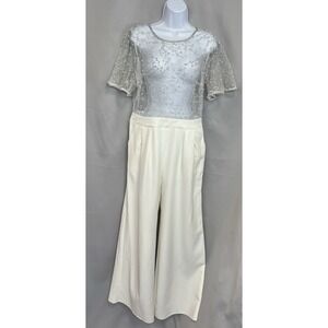 Latiste Jumpsuit Women's White Silver Sz Large Wide Leg